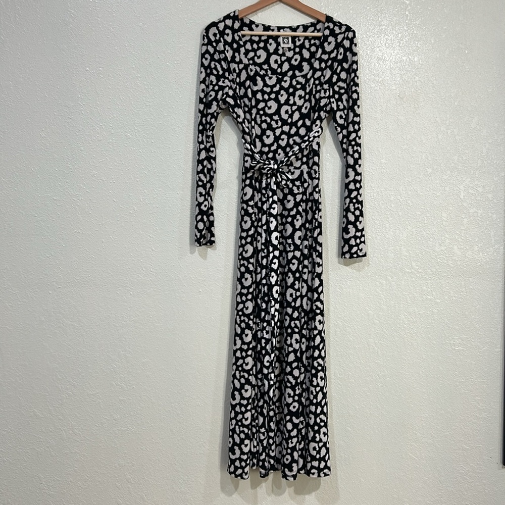 ANNE KLEIN WOMENS MONOCHROME ANIMAL PRINT MAXI DRESS Sz MD